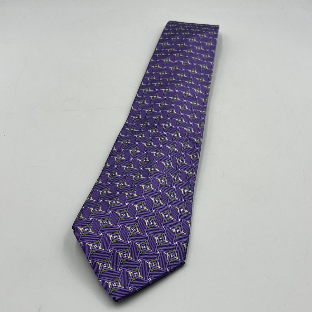 Jos. A. Bank Signature Collection Purple Geometric 100% Silk Tie Made in Italy